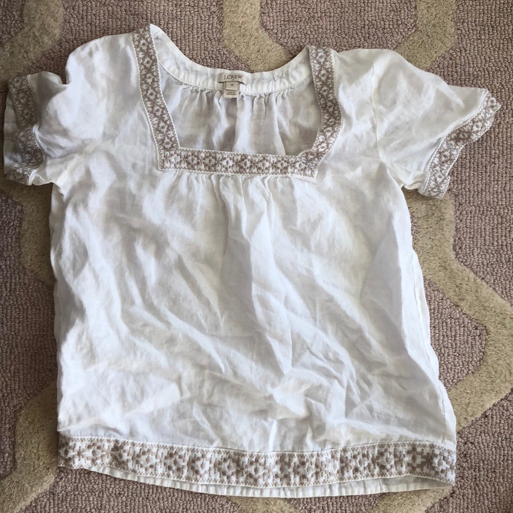 Jcrew factory XS linen top white and taupe